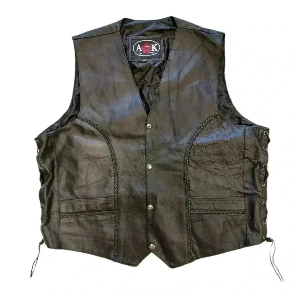 Adnan Black  Leather Motorcycle Vest Size 56